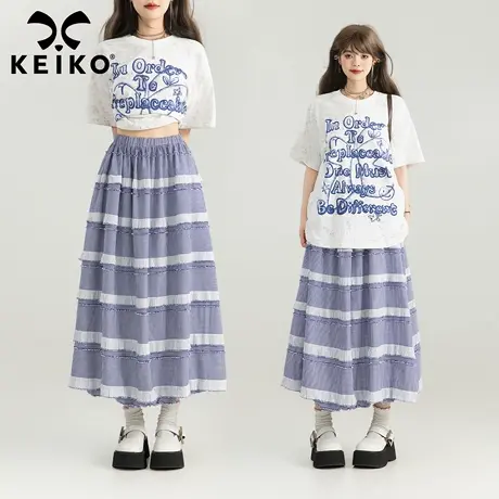 KEIKO 韩系高智感层叠花边蛋糕裙2025夏季复古格纹蓬蓬花苞半身裙商品大图