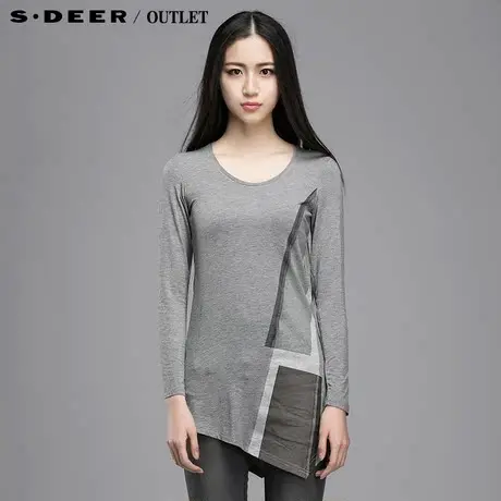 s.deer圣迪奥 现代感印花长袖T恤S15160208图片