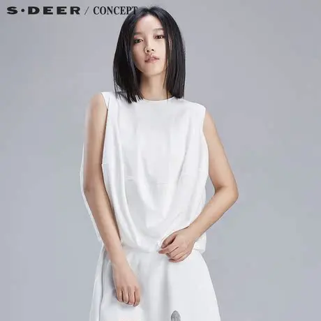 sdeer圣迪奥女设计感趣味内收廓形上衣女夏S16280385图片