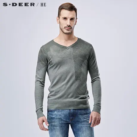 sdeerhe圣迪奥男装现代时尚感个性线迹印花长袖针织T恤H15173585图片