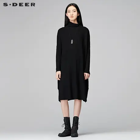 sdeer 圣迪奥 简约纯色花样针织拼接长款高领针织衫Y17483501图片