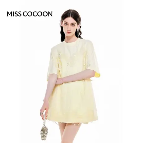 100%纯棉 可可尼COCOON度假风上衣夏季新款蕾丝短款连衣裙T恤女商品大图