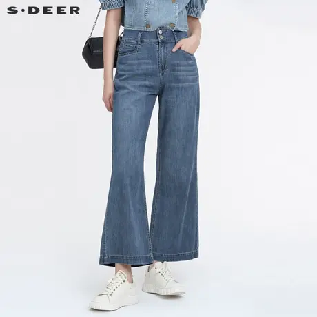 sdeer圣迪奥女装复古高腰水洗阔腿牛仔长裤S22260820图片