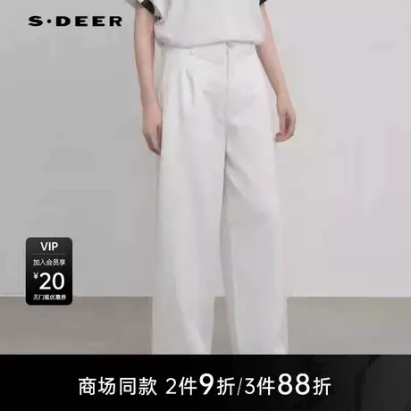 【商场同款】sdeer圣迪奥女OL风高腰插袋白色阔腿长裤S25280836图片