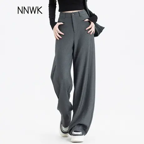 今年流行的梧桐裤灰色裤子垂坠感弯刀西装裤休闲裤阔腿裤直筒长裤商品大图