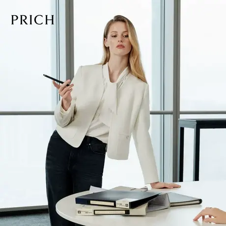PRICH时尚干练V领小香风西装微收腰通勤短款外套女图片