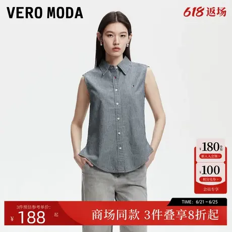 Vero Moda衬衫女2025夏季新款无袖条纹纯棉上衣个性通勤325259002商品大图