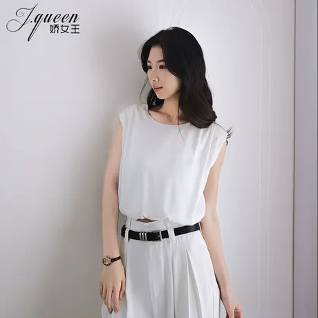 无袖松紧T恤女夏季新款宽松身显瘦打底衫设计感小众内搭短款上衣图片