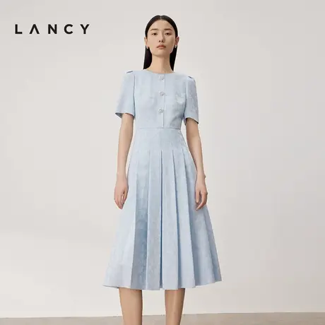 LANCY/朗姿2024夏季新款立体印花重工收腰连衣裙a字气质中长裙女商品大图