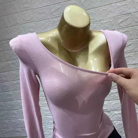 性感撩人~赚足回头率！薄款微透紧身长袖t恤女短款内搭打底衫上衣图片