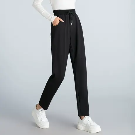 休闲运动长裤女春秋宽松高腰显瘦加大码女裤黑色九分哈伦直筒裤子商品大图