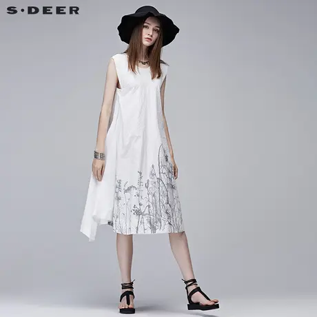 sdeer圣迪奥2019夏装文艺印花设计感不规则摆连衣裙S17281240🎈商品大图