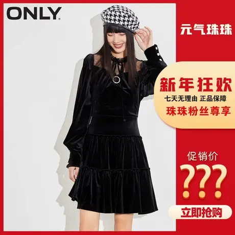 【元气珠珠】ONLY奥莱夏季时尚网纱拼接长袖短裙连衣裙女商品大图