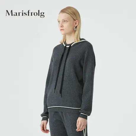 Marisfrolg玛丝菲尔羊毛2020年冬季新款女装加绒加厚灰色连帽卫衣图片