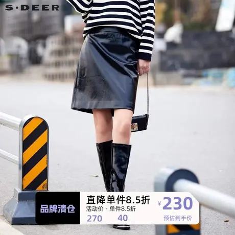 sdeer圣迪奥女装复古辣妹风肌理A字皮质短裙S24161301🛍图片