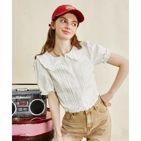 a02a02【100%棉】法式小个子木耳边设计女式衬衫夏季新款商品大图