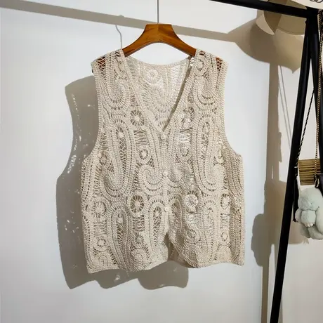勾花镂空针织马甲开衫女夏季新款设计感小众无袖坎肩背心上衣外穿图片