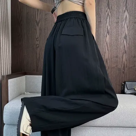 黑色阔腿裤女春夏新款2025高腰垂感宽松显瘦小个子褶皱休闲拖地裤商品大图