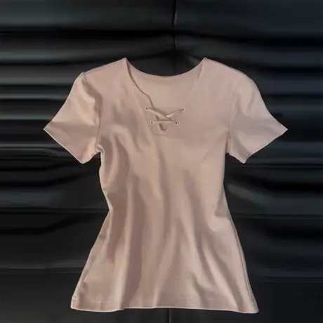 设计感小众V领正肩短袖T恤女夏季韩版修身打底衫内搭外穿半袖上衣商品大图