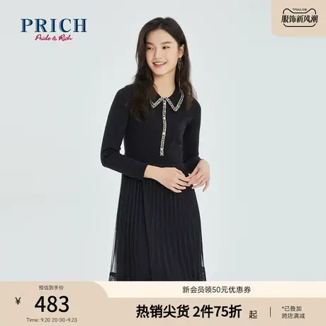 PRICH【商场同款】冬新款设计感含绵羊毛蕾丝拼接针织连衣裙图片