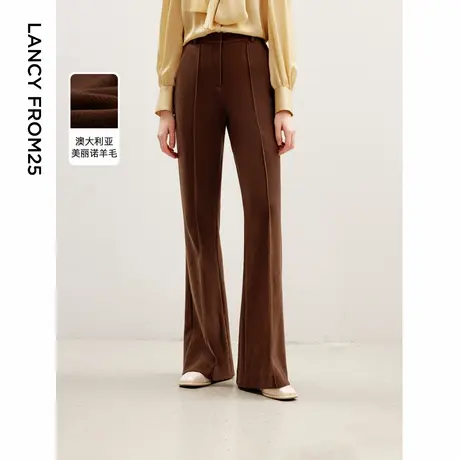 朗姿羊毛高级感复古法式微喇裤子2024秋季新款时尚气质显瘦西装裤商品大图