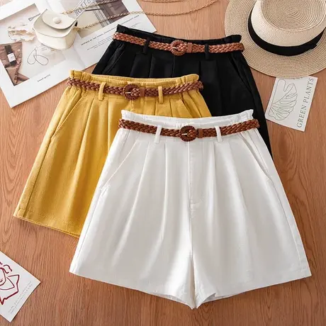 拉夏贝尔白色棉麻阔腿短裤女夏薄款2025新款五分裤宽松显瘦中裤图片