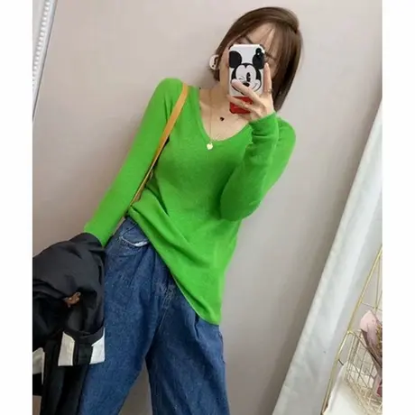 针织打底衫女秋冬新款韩版时尚性感低圆领长袖薄款修身内搭羊毛衫图片