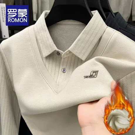 罗蒙男士毛衣冬季2025新款加绒加厚衬衫领长袖休闲商务针织上衣男图片