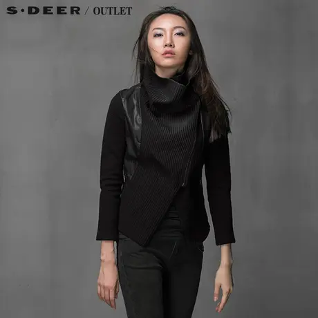 sdeer圣迪奥皮质高领朋克式短款外套S14382298图片