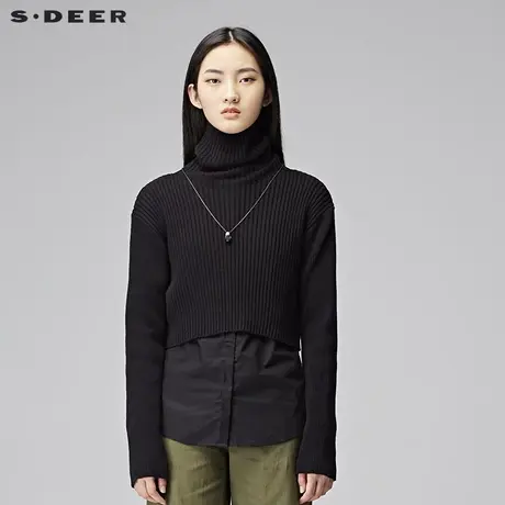 sdeer圣迪奥2018秋冬新款时尚酷黑条纹毛衣+衬衫两件套S17483573图片