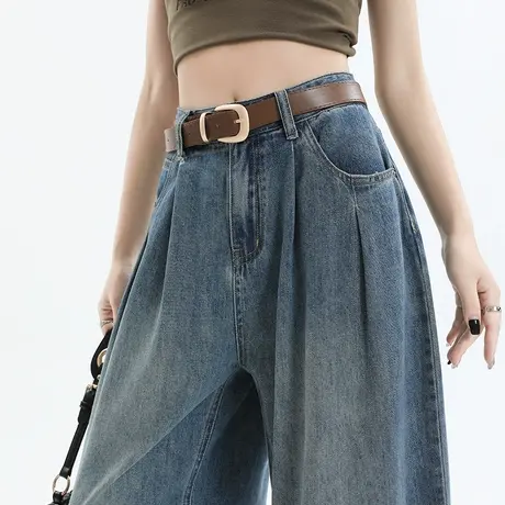 天丝牛仔裤女胖mm梨形身材粗腿宽胯夏季薄款高腰宽松阔腿直筒裤子商品大图