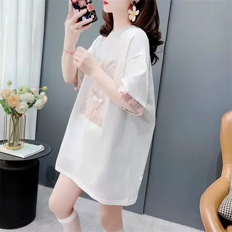 中长款国风卡通兔子短袖t恤女夏季2024新款宽松宽松洋气减龄上衣商品大图