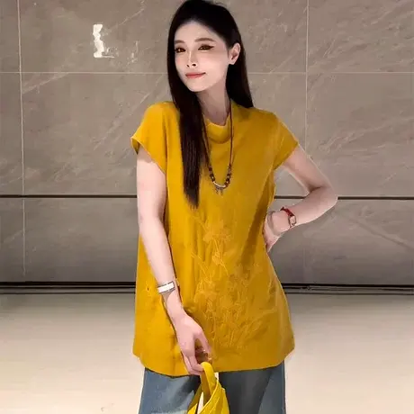 新中式国风白色马甲上衣女夏季2025新款高级感时尚刺绣短袖衬衫女商品大图