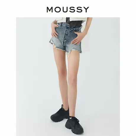 明星同款 MOUSSY 四粒扣下摆破损毛边短款牛仔裤028GSN11-0050商品大图