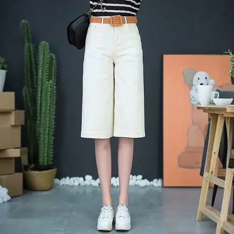 牛仔七分窄版直筒裤女2025夏季高腰显瘦阔腿裤轻薄宽松百搭短裤商品大图