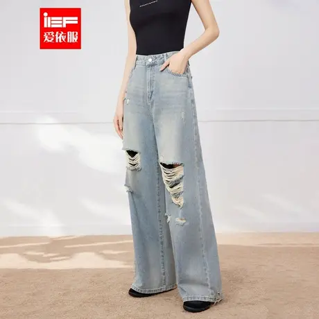 IEF/爱依服2025夏季新款美式潮酷个性辣妹破洞设计百搭牛仔阔腿裤商品大图