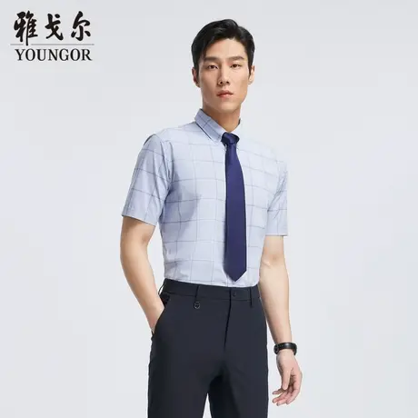 【冰丝凉感】雅戈尔官方夏季新品商务休闲格纹弹力衬衣短袖衬衫男商品大图