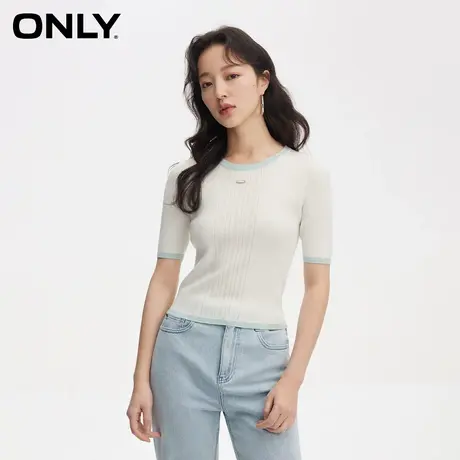ONLY奥莱夏季简约休闲百搭撞色圆领修身针织衫女商品大图