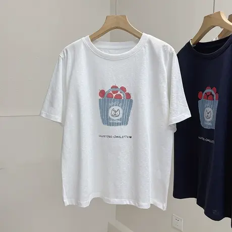 亲肤凉感雪花竹节棉韩版印花短袖T恤女夏薄款宽松显瘦打底衫上衣图片