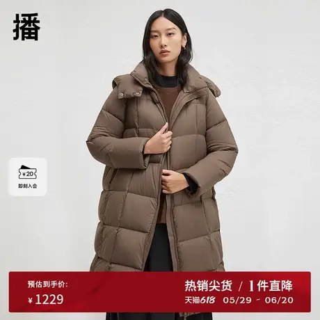播2024冬季新款90白鸭绒立领连帽羽绒服女中长款外套DDR4RD5078商品大图