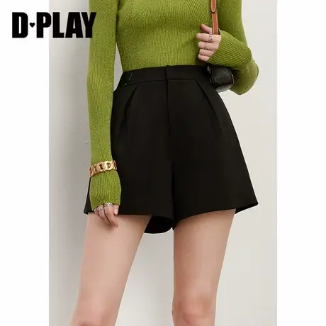 DPLAY德帕拉春新黑色通勤风高腰A字短裤金属皮袢装饰西装裤商品大图