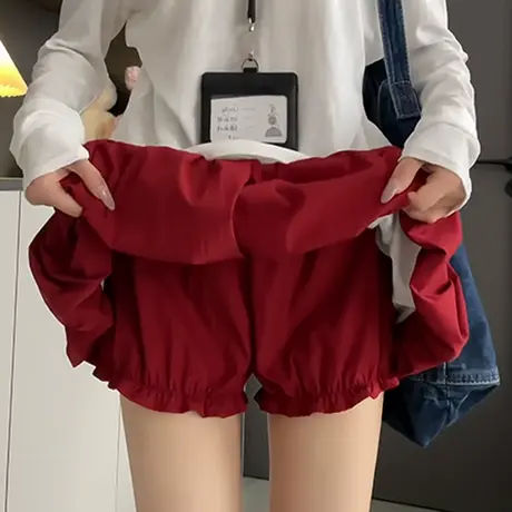 红色蓬蓬冰丝花苞短裙女夏季新款高腰防走光灯笼a字小个子半身裙图片