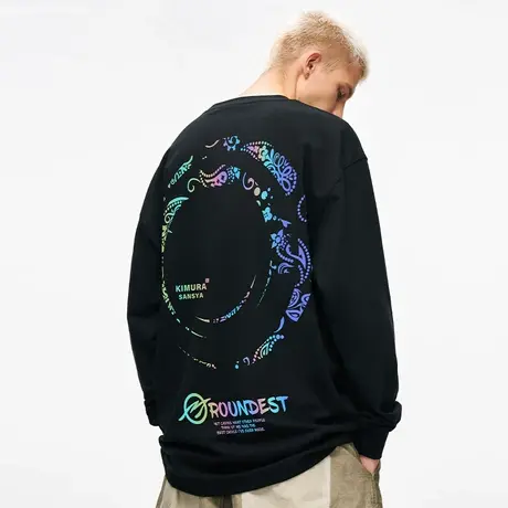 木村三社SANSYAS腰果花反光印花春秋休闲宽松长袖T恤商品大图