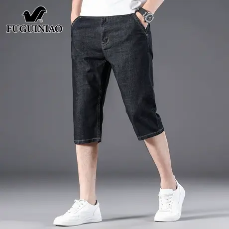 富贵鸟牛仔短裤男士2025夏季薄款潮牌修身运动中裤休闲七分裤子男图片