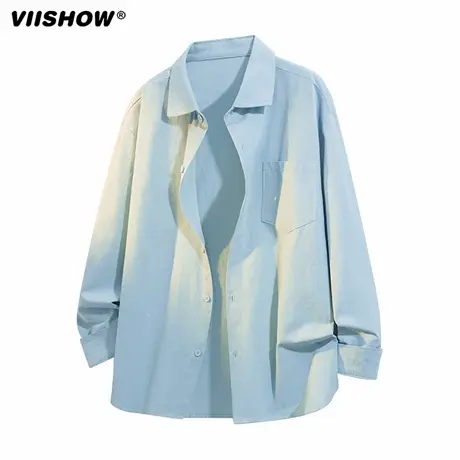 VIISHOW美式长袖衬衫男士2025年秋季翻领宽松简约纯色高级感衬衣商品大图