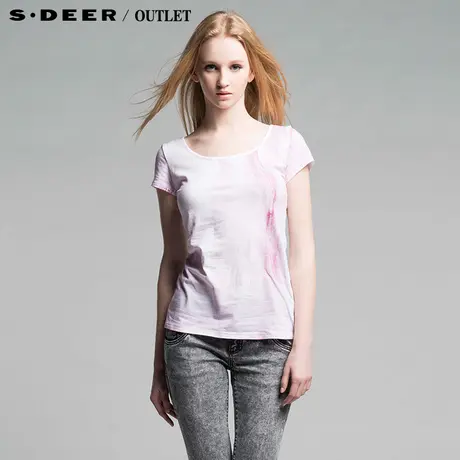 sdeer圣迪奥2014新款夏装女装晕染基础款短袖T恤上衣3280173图片