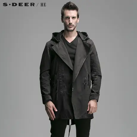sdeerhe圣迪奥男装2017秋装休闲抽绳连帽中长风衣外套H14371794图片
