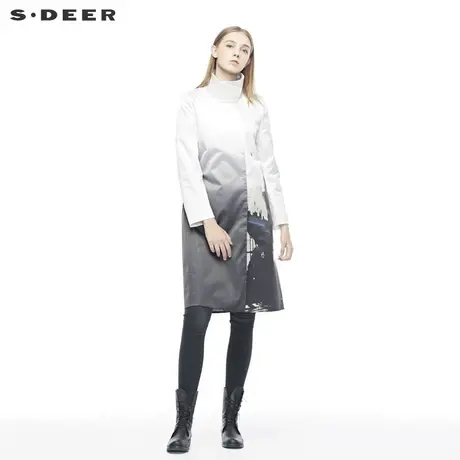 sdeer圣迪奥女装时尚休闲高领水墨晕染弧形下摆直筒风衣S19381844图片