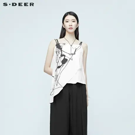 sdeer圣迪奥女装泼墨搭片休闲吊带独特别致小上衣吊带S20281508图片