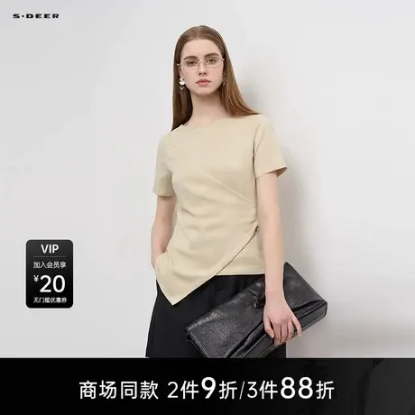 【商场同款】sdeer圣迪奥女OL风圆领裁剪不规则短袖T恤S25280149图片